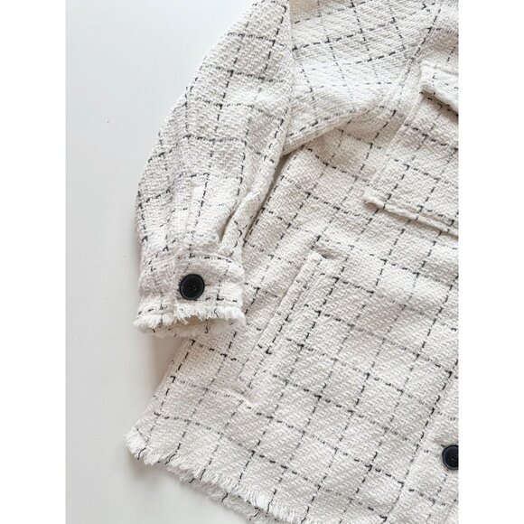 NWOT ZARA White Check Plaid Boucle Tweed Oversized Shirt Jacket Shacket, Size XS - Picture 8 of 16